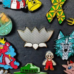 Lotus Flower. White & Gold Pin (Heady Awesome Enamel Music Festival Hat Pins)